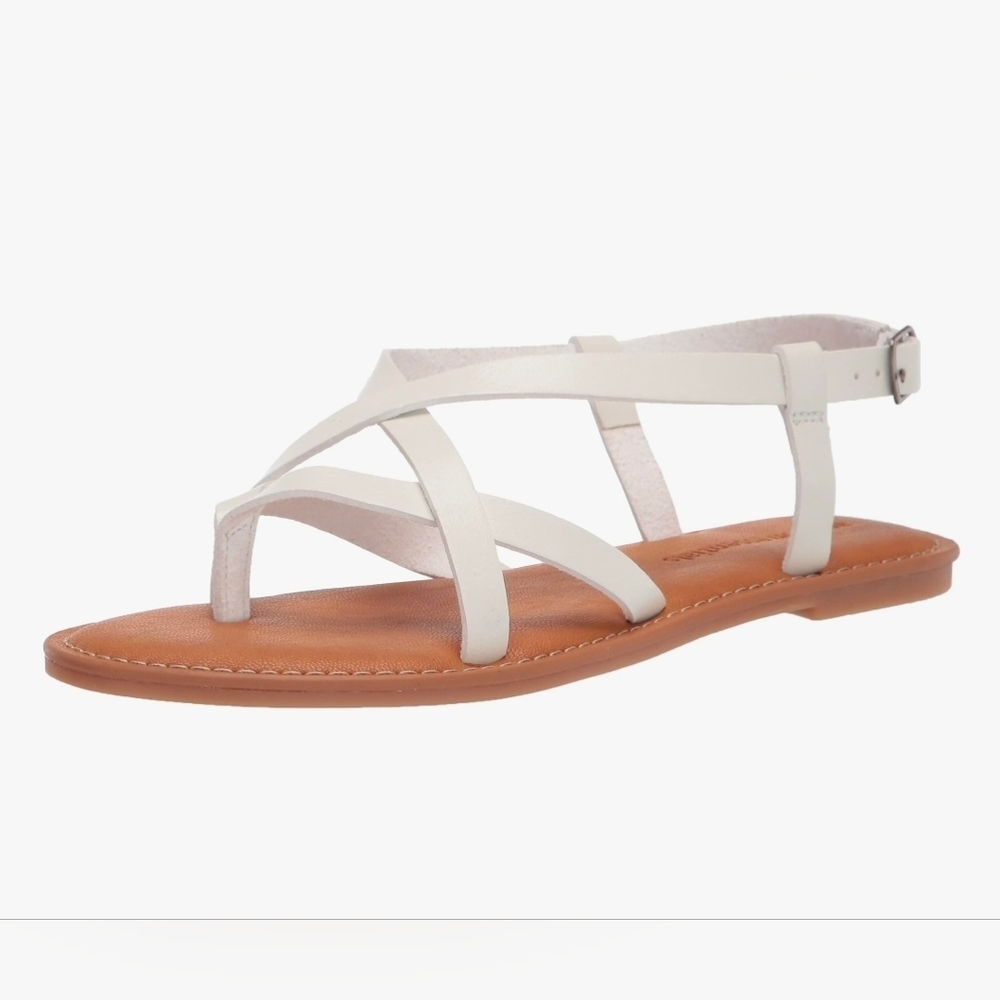 Womens Summer Strappy Flat Gladiator Thons Sandals, Adjustable Casual White 12